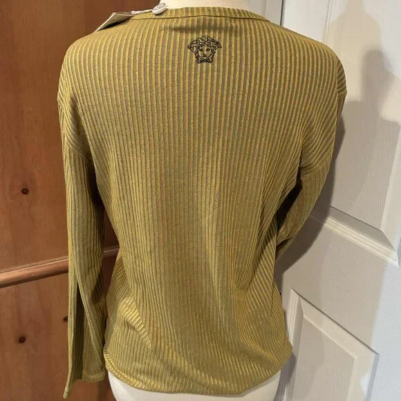 Versace Jeans Collections Sparkly Logo Ribbed Knit Long Sleeved Top - Picture 3 of 5